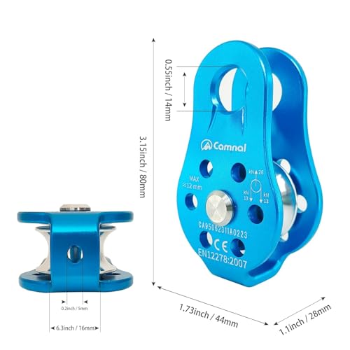 Climbing Pulley 26KN, Aluminum Single Rope Micro Block, Blue | Rescue Hauling Device for Rappelling Arborist Rigging & Mountaineering, Bearing Rotation, Hitch Hole Fixed Outdoor Gear - color: Blue