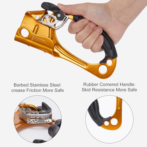 Hand Ascender, Rock Climbing Tree Arborist Rappelling Gear Equipment Rope Ascender Rope Clamp for 10~13MM Rope - color: Right Hand-Orange