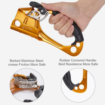 Hand Ascender, Rock Climbing Tree Arborist Rappelling Gear Equipment Rope Ascender Rope Clamp for 10~13MM Rope - color: Right Hand-Orange