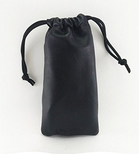 Lambskin Leather Drawstrings Pouch Black, 9 cm X 15 cm