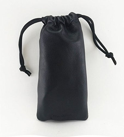 Lambskin Leather Drawstrings Pouch Black, 9 cm X 15 cm