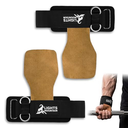 Weight Lifting Straps with D Rings, Leather Palm Grip, 7mm Wrist Support Padding, Adjustable Fit for Cable Machines & Free Weights