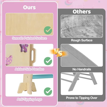 Costzon Pikler Triangle Set, 9-in-1 Foldable Baby Climbing Toys, Wood Montessori Climbing Set for Learning and Motor Skills, Indoor Playground Jungle Gym for Toddlers 3+ Climber Gifts (Pink) - style: 9 in 1 Arch Climber Ladder, Pink