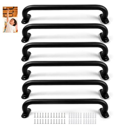 Monkey Bars Indoor Playground Handles 17inch, Heavy Duty Ceiling Grab Bars for Climbing Frames, Wall Ladders, Treehouses and Swing Set Accessories (6-Pack) - color: Black