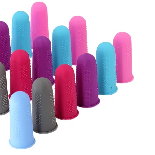 Finger Protectors [Flex Series - 18-Pack] Silicone Non-Stick Finger Covers [All in Size Medium - 3 of Each Color in 6 Colors] for Hot Glue | Sewing | Wax | Rosin | Resin | Honey | Adhesives - color: Medium - [12 Pack]