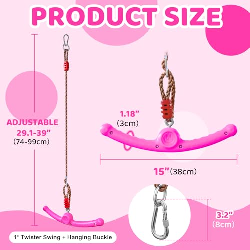 Ninja-Twister 360° Spin Handle: Slackline Swing Attachment for Kids - Activate Ninja Powers with Twist-Spin Flips! (Rose Red- Backyard/Playground Hang Toy) - color: Rose Red