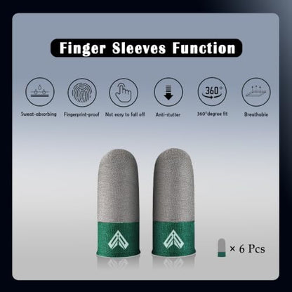 6PCS Gaming Finger Sleeves. 0.29MM Silver Fiber, Anti Sweat, Extremely Thin,Breathable Touchscreen dedales Gamer Finger Cover Thumb Sleeve Fit Phone Game Tablet Devices. (Green) - color: Green