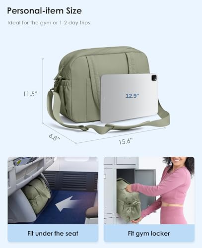 Gym Bag for Women, Travel Duffle Bags with Wet Pocket, Lightweight Carry on Bag Overnight Weekender Duffel Bag, Water Resistant (Sage Green) - color: Sage Green