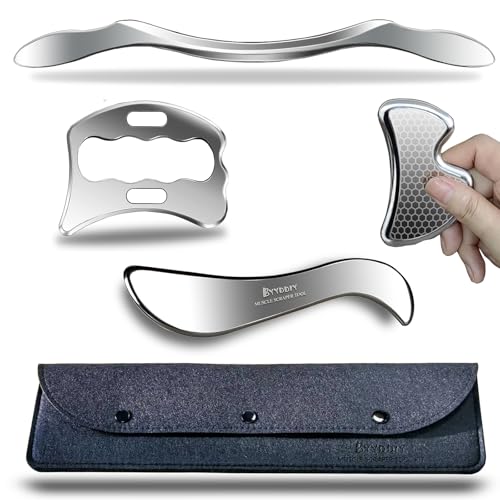 BYYDDIY 304Stainless Steel Gua Sha Muscle Scraper Scraping Massage Tool Kit,IASTM Tools, Great Soft Tissue Physical Therapy Used for Back, Legs, Arms,Neck (L-SD2B) - style: L-SD2B