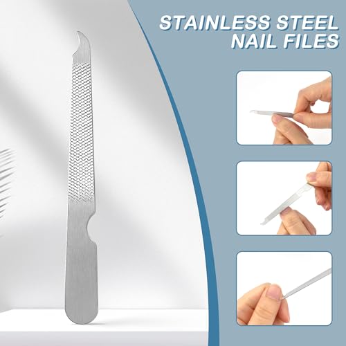 BlingKingdom 3 PCS Stainless Steel Nail File Metal Double Sided Nail File with Curved Sharp Pointed for Salon and Home Manicure Files (Silver)