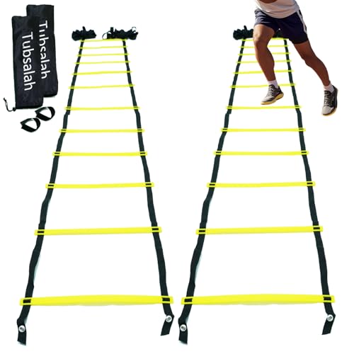 20ft Adjustable Agility Ladder with Carry Bag | Speed Ladder for Football Soccer Basketball Training Equipment , Footwork Drills, Speed Training, 2 Pack