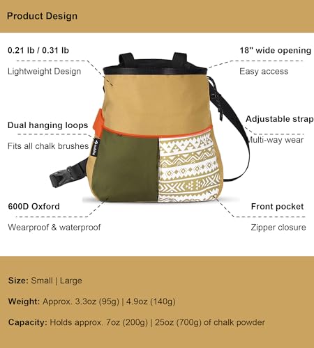 Climbing Chalk Bag, Large Capacity Rock Climbing Chalk Bag for Bouldering, Weightlifting, Gym, Disc Golf & Wall Climbing, Durable Bouldering Chalk Bucket - color: Black, size: Large
