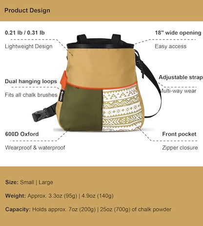Climbing Chalk Bag, Large Capacity Rock Climbing Chalk Bag for Bouldering, Weightlifting, Gym, Disc Golf & Wall Climbing, Durable Bouldering Chalk Bucket - color: Black, size: Large