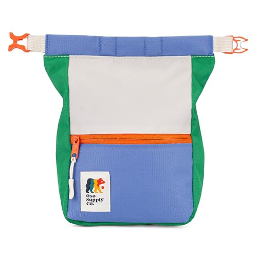Crux Bouldering Chalk Bucket, Large Size Chalk Bag for Rock Climbing, Chalk Pot with Magnetic Closure, Zippered Pockets and Mesh Pouch for Climbers, Weightlifting, Gymnastics - color: Blue/Green/Orange
