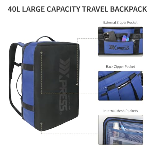 2-in-1 Carry-on Backpack for Men Women 40L Sports Gym Bag with Backpack Straps,Water Resistant,for Travel/Gym（20in,Blue） - color: 20in-blue