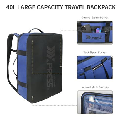 2-in-1 Carry-on Backpack for Men Women 40L Sports Gym Bag with Backpack Straps,Water Resistant,for Travel/Gym（20in,Blue） - color: 20in-blue