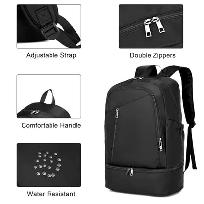 seyfocnia Large Gym Backpack for Men,Waterproof Travel Backpack With Shoe Compartment Lightweight Sports Gym Bag Casual Daypack, Black - size: 22inch