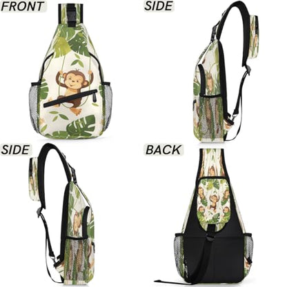 Monkeys Sling Bags for Women Men, Waterproof Crossbody Sling Backpack Travel Outdoor Sports Chest Bag - color: Pink