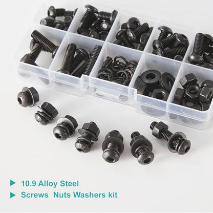 238 PCS M5 x 8mm 10mm 12mm 16mm 18mm 20mm 25mm, Button Head Socket Cap Screws Bolts Washers Nuts Assortment Kit, 10.9 Grade Alloy Steel, Black Oxide Finish, Metric Allen Hex Drive - size: Button M5x8/10/12/16/18/20/25 mm