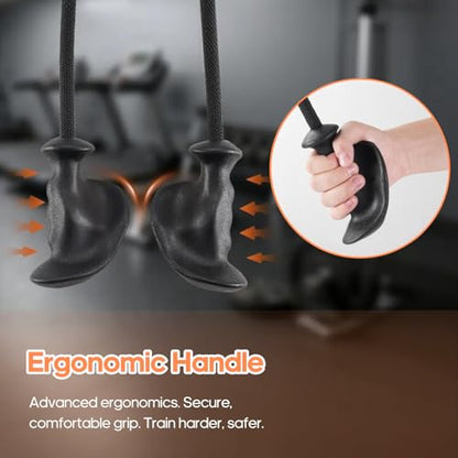 Tricep Rope Pull Down Attachment with Ergonomic Handles,Triceps Rope for Cable Machine Pulley System,Home Gym Accessories - color: Black