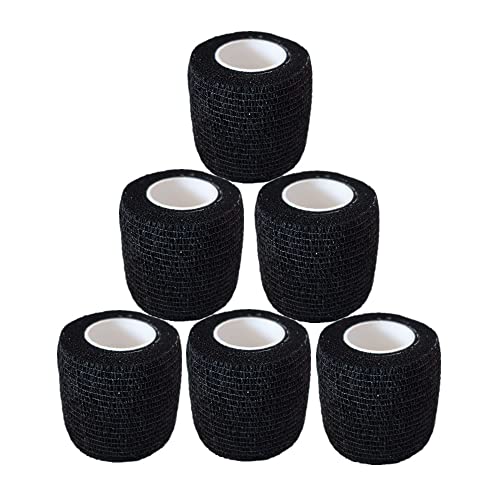 Baisunt 6 Pack 2 Inches Cohesive Bandage Self Adhesive Wrap Elastic Self Adherent Vet Wrap Breathable Self Stick Tape for Wrist, Ankle, Sports, Tatoo Wrap(5 Yards, Black) - color: Black, size: 2 Inch