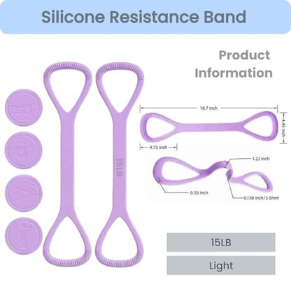 Figure 8 Resistance Band with Non-Slip Handles | Silicone Exercise Bands, Arm Shoulder Back Chest Workout, Portable Fitness Stretch Ropes for Home Gym, Yoga, Pilates, Rehab - color: 15LB Purple