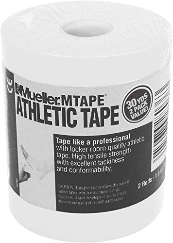 MUELLER Sports Medicine MTape Rolls, Quality Athletic Tape, Easy to Tear for Fast & Effective Taping, 1.5" x 15 Yards Per Roll, 2 Rolls, White