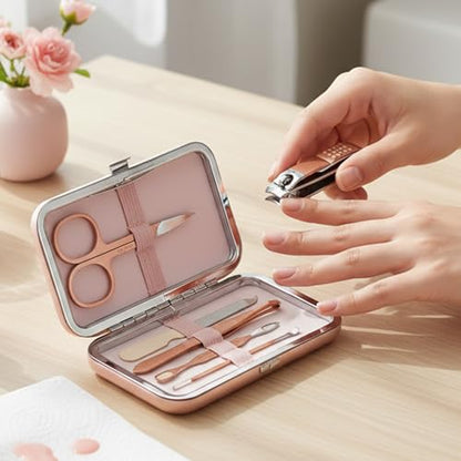 Grooming Kit Home and Travel-Manicure Set 7, Nail Clipper Set, Portable Nail Kit, Travel Nails Kits(Rose Gold) - color: Rose Gold, size: 7 Piece Set