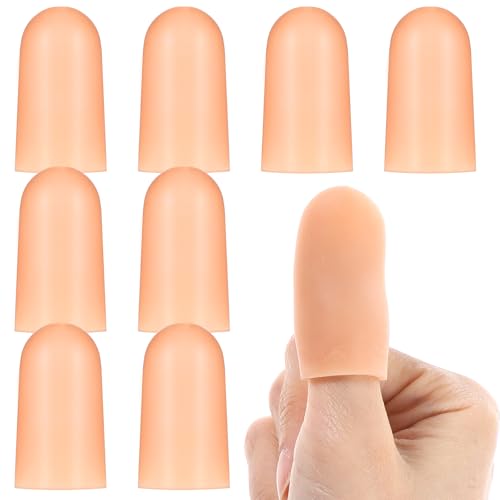 Ptwola 8pcs Finger Cots Silicone Finger Protector Covers Waterproof Soft Fingertips Support Sleeves Rubber Thumb Finger Caps Wrap Gloves for Finger Cracking Wound Cut Biting Protection