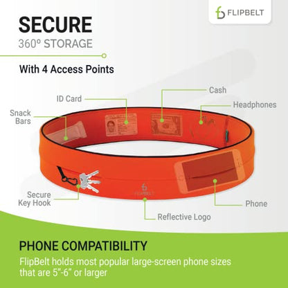 FlipBelt Classic Running Belt, Phone Holder for Running, Money Belt Pouch - color: Neon Punch, size: Small