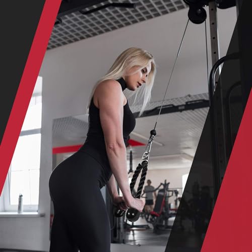 Yes4All Cable Machine Attachment, Row Handles, Tricep Rope, Straight Bar, V Bar, LAT Pulldown Accessories Load 880 LB for Home Gym - color: K. Black Tricep Rope 27"