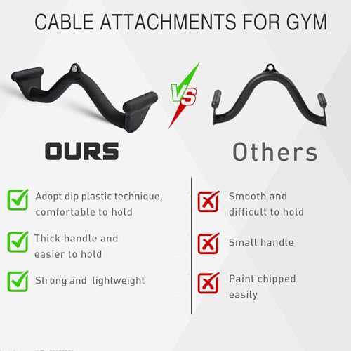 BLUSLM Lat Pull Down Bar T bar Row Attachment, V Bar Tricep Lat Pulldown Attachments, Back Strength Training Bar for Home Gym Exercise Cable Machine Attachments - color: Black 03