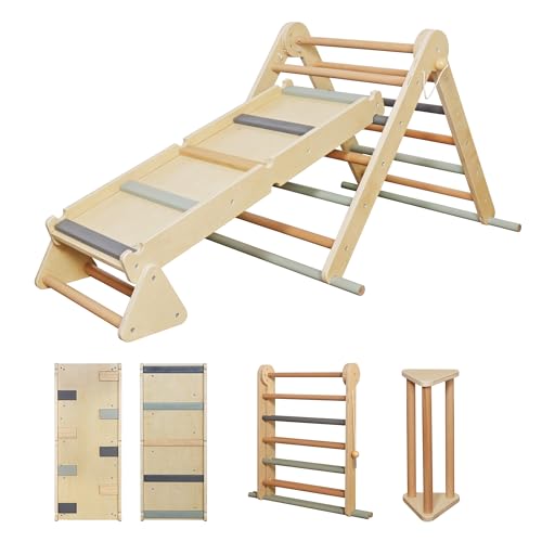 Kids Foldable Climbing Set with Ladder,Ramp,Balance Beam;Triangle Wooden Climbing Toys for Toddlers 1-3 Inside Playground,Baby Indoor Climber Jungle Gym for Montessori