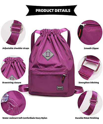 Peicees Waterproof Drawstring Sport Bag Lightweight Sackpack Backpack for Men and Women | Waterproof - color: Purple