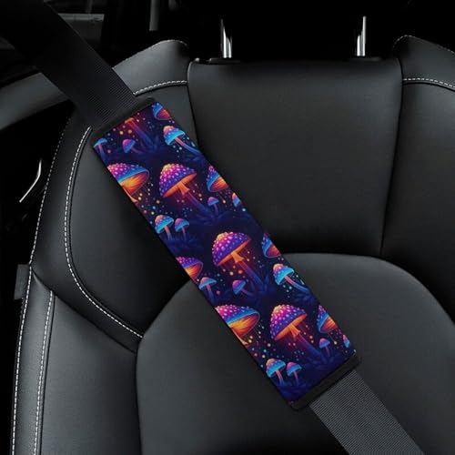 2 Pack Black Neon Mushroom Car Seat Straps Shoulder Pads Breathable Shoulder Protector for Elderly Support, Most Cars, Pressure Relief - color: Pattern 1144