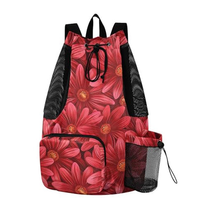 Drawstring Gym Bags Climbing Gym Bag With Inside Pockets Cinch Sacks Wet and Dry Separation Daisy Flower Red