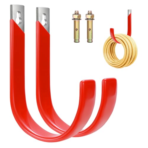Metal Garage Hooks, Hose Holder Wall Mount for Outside, Heavy Duty Hose Hanger Hook for Water Hoses Outdoor Organizer Study Rack for Garden Hoses, 2 Pack-Red - size: Large