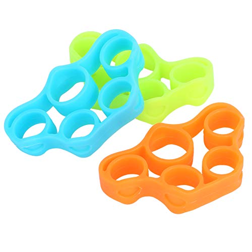 Finger Hand Trainer 3 Pack | Silicone Training Band for Finger/Wrist/Forearm Strength | Trapezoid Grip Training for Guitar/Piano/Climbing | Blue Orange Green