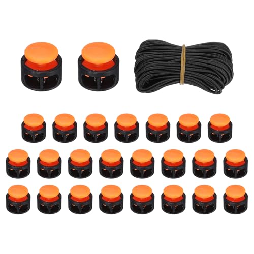 uxcell 25 Pcs Double Hole Cord Locks with 32.8 ft Elastic Cord, 17mm Nylon Spring Toggle Stopper Clip for Backpack Shoelaces Drawstring Paracord Pants, Black Base/Orange - color: Black Base/Orange, size: 17mm