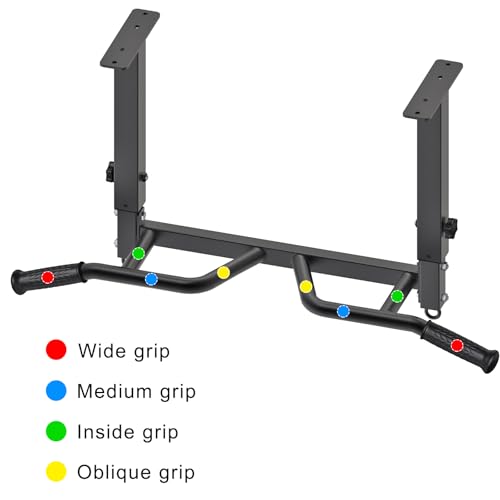 SELEWARE Heavy Duty Welded Pull Up Bar Wall/Joist/Ceiling Mount Chin Up Bar | Multifunctional Pull-up Bars w/Resistance Band Hooks for Home Gym Strength Training, Sturdy Steel Construction Support 500 lb - color: F1: Black 24" Ceiling Mount Pull Up Bar