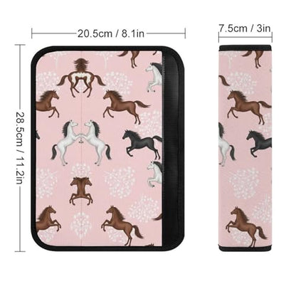 2PCS Grey White Brown Horses Flowers Pink Seat Belt Cover Breathable Seat Belt Cushion for Adults and Children, All Vehicles, Comfortable Driving - color: Pattern 1080