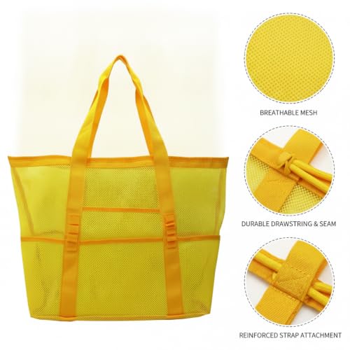 Mesh Drawstring Gym Bag, Breathable Nylon Storage for Wet Gear and Sports Equipment, 17 x 15 Inch (1 PC) - color: Yellow