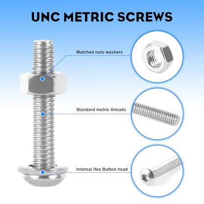 321PCS M6 M8 Button Head Screws Kit, GTERNITY M6-1.0 M8-1.25 Assorted Machine Screws Nuts Washers 304 Stainless Steel Metric Internal Hex Screws Bolts Nuts Washers Set - size: M6 m8 321 B