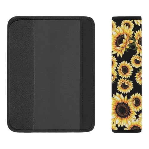 Soft Padded Car Seat Belt Pad for Child, Most Cars, 2 Piece Black Yellow Sunflower Seat Belt Cushion Comfortable Driving - color: Pattern 1263