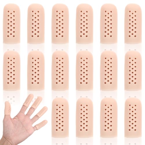 16 Pcs Gel Finger Cots with Air Holes Silicone Finger Protectors Breathable Covers Protection Anti Nail Biting Gloves for Fingers Tips Toe Sleeves Protection for Wound Fingers Cracking (Nude) - color: Skin-Coloured