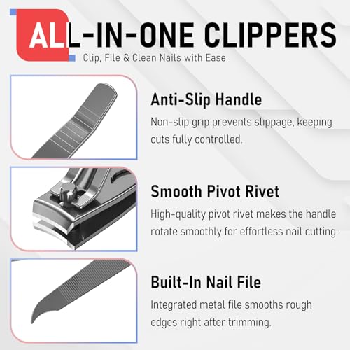 firiKer Nail Clipper Set, Sturdy Stainless Steel Fingernails & Toenails Clippers & Nail File, Sharp Effortless Fingernail Toenail Trimmer, Portable Nail Cutter for Women Men（Gray） - color: Gray