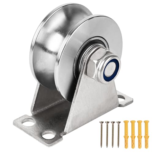 Groove Pulley Wheel for Rope Wall Mounted 1 Pack Stainless Steel Super Silent Cable Pullys Wheels System U Type Blocks Rollers Detachable Duplex Bearing for Gym Equipment Sliding Gate (with Screws) - size: U Type - 1 Pack(with screws)