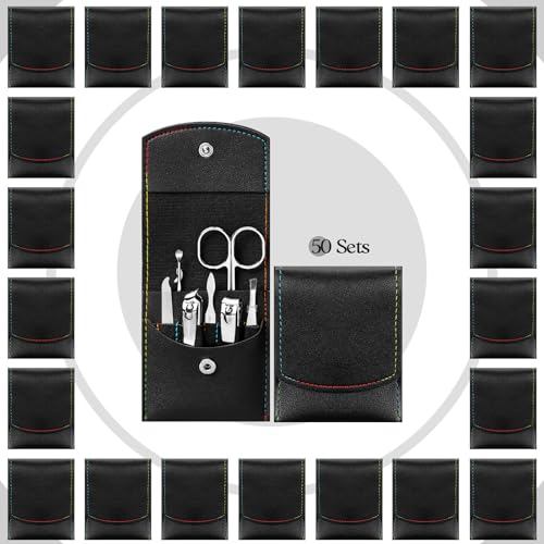 Geosar 50 Set Travel Manicure Kit Nail Clippers Pedicure Professional Nail Care Tools Stainless Steel Grooming Set with Portable Travel Case Gifts for Mother Father Men Women(7 in 1,Black) - color: Black