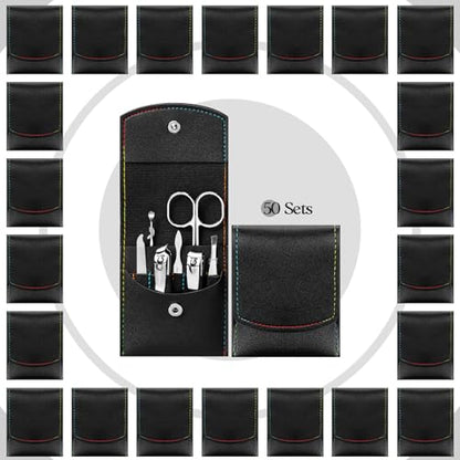 Geosar 50 Set Travel Manicure Kit Nail Clippers Pedicure Professional Nail Care Tools Stainless Steel Grooming Set with Portable Travel Case Gifts for Mother Father Men Women(7 in 1,Black) - color: Black