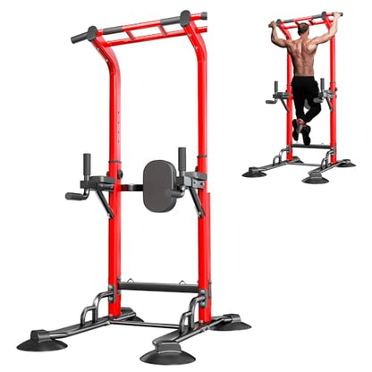 SogesPower Pull Up Bar Station Power Tower,12-Level Adjustable Heights | 66.1" to 94.5"Pull Up Dip Station for Home Gym, Pull Up Bar Stand Dip Bar Strength Training Fitness Equipment - color: Red